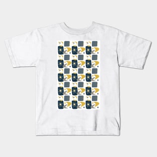 Atomic Age Mid-Century Pattern in Navy, Yellow and Grey Kids T-Shirt